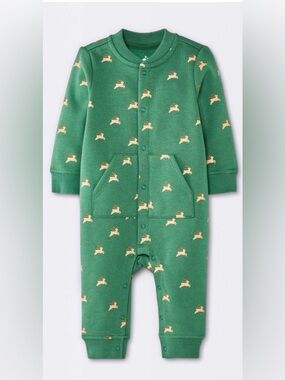 cloud island Green Footed One-Piece with Cream Puppy Motif